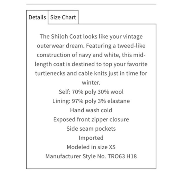 Tularosa Women’s Shiloh Coat. Navy/white size Medium. - Picture 10 of 10